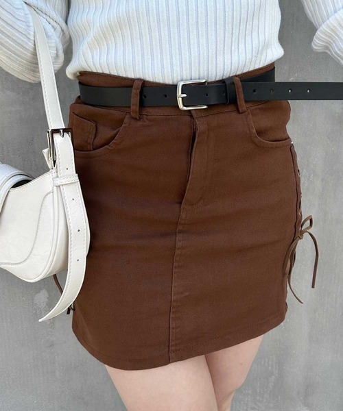 SPIGA（スピーガ）の「ﾍﾞﾙﾄ付ｻｲﾄﾞﾚｰｽｱｯﾌﾟﾐﾆｽｶｰﾄ（スカート・レディース・ブラウン/ブラック/ホワイト・MEDIUM/SMALL）」の12枚目の写真