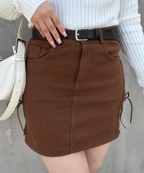 SPIGA（スピーガ）の「ﾍﾞﾙﾄ付ｻｲﾄﾞﾚｰｽｱｯﾌﾟﾐﾆｽｶｰﾄ（スカート・レディース・ブラウン/ブラック/ホワイト・MEDIUM/SMALL）」の13枚目の写真