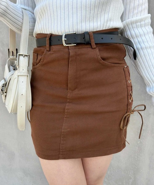 SPIGA（スピーガ）の「ﾍﾞﾙﾄ付ｻｲﾄﾞﾚｰｽｱｯﾌﾟﾐﾆｽｶｰﾄ（スカート・レディース・ブラウン/ブラック/ホワイト・MEDIUM/SMALL）」の14枚目の写真