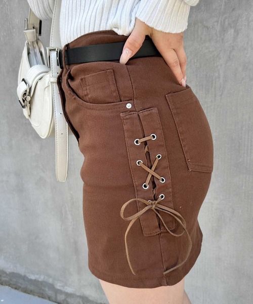 SPIGA（スピーガ）の「ﾍﾞﾙﾄ付ｻｲﾄﾞﾚｰｽｱｯﾌﾟﾐﾆｽｶｰﾄ（スカート・レディース・ブラウン/ブラック/ホワイト・MEDIUM/SMALL）」の15枚目の写真