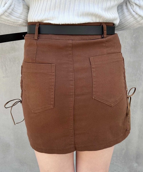 SPIGA（スピーガ）の「ﾍﾞﾙﾄ付ｻｲﾄﾞﾚｰｽｱｯﾌﾟﾐﾆｽｶｰﾄ（スカート・レディース・ブラウン/ブラック/ホワイト・MEDIUM/SMALL）」の16枚目の写真