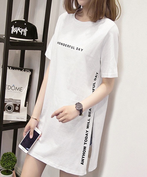 Miniministore(ミニミニストア)の「ロゴtシャツ レディース 半袖カジュアル(Tシャツ/カットソー・レディース・ホワイト/ブラック/グリーン/モカ/ダークグレー・FREE)」の1枚目の写真