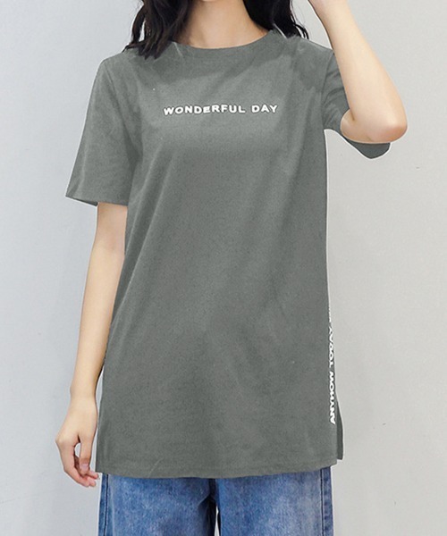 Miniministore(ミニミニストア)の「ロゴtシャツ レディース 半袖カジュアル(Tシャツ/カットソー・レディース・ホワイト/ブラック/グリーン/モカ/ダークグレー・FREE)」の3枚目の写真