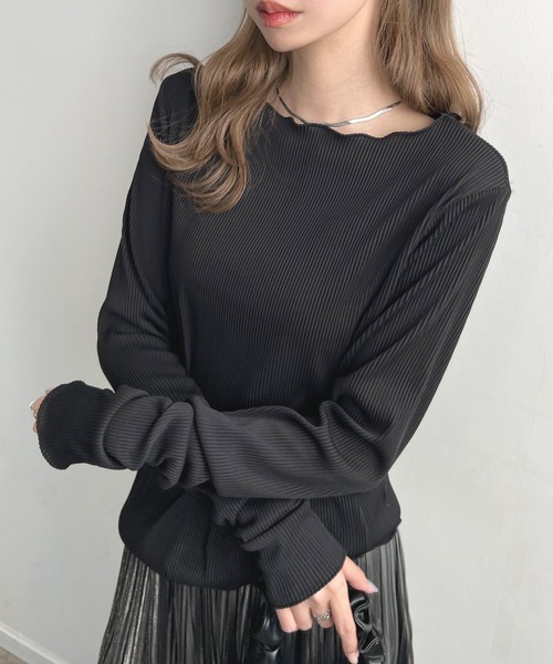 Futier land(フューティアランド)の「ツートーン指穴付きトップス(Tシャツ/カットソー・レディース・ブラック/アイボリー/ベージュ・MEDIUM)」の1枚目の写真
