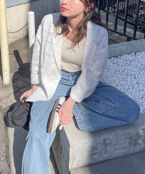 fredy emue(フレディエミュ)の「シアージャガードシャツジャケット(テーラードジャケット・レディース・ベージュ/オフホワイト/ブラック・38)」の1枚目の写真