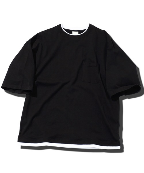 セール】フェイクレイヤード 5分袖 オーバーサイズ Tシャツ（Tシャツ