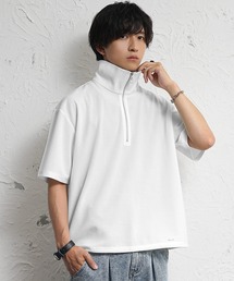 【MinoriTY】梨地素材きれいめハーフジップビッグTシャツ ポロシャツ メンズ オーバーサイズ ビッグシルエット ルーズフィット 秋服 夏服
