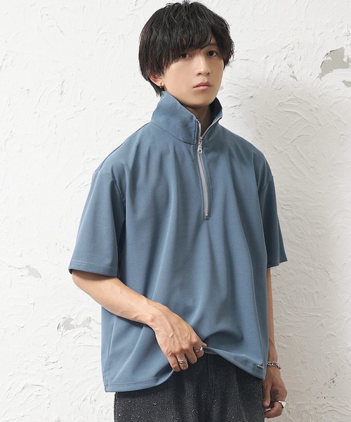 MinoriTY（マイノリティ）の「【MinoriTY】梨地素材きれいめハーフジップビッグTシャツ ポロシャツ メンズ オーバーサイズ ビッグシルエット ルーズフィット 秋服 夏服（ポロシャツ・メンズ・ブラック/ブルーグリーン/ワイン/ホワイト/チャコール/ブラック系/ブルー系/ホワイト系・M/L/S）」の17枚目の写真
