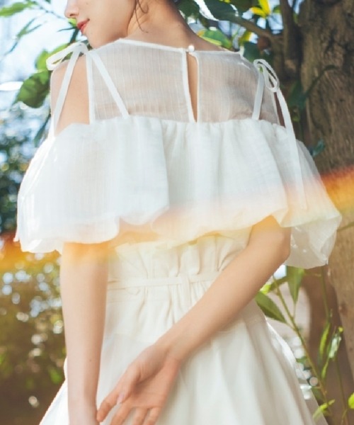 REDYAZEL(レディアゼル)の「ストライプシアートップス(Tシャツ/カットソー・レディース・ホワイト/ピンク/ブラック・FREE)」の1枚目の写真