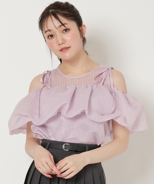 REDYAZEL(レディアゼル)の「ストライプシアートップス(Tシャツ/カットソー・レディース・ホワイト/ピンク/ブラック・FREE)」の3枚目の写真