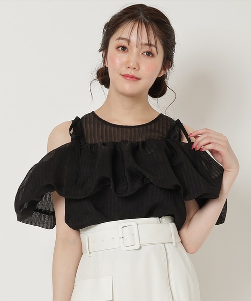 REDYAZEL(レディアゼル)の「ストライプシアートップス(Tシャツ/カットソー・レディース・ホワイト/ピンク/ブラック・FREE)」の2枚目の写真