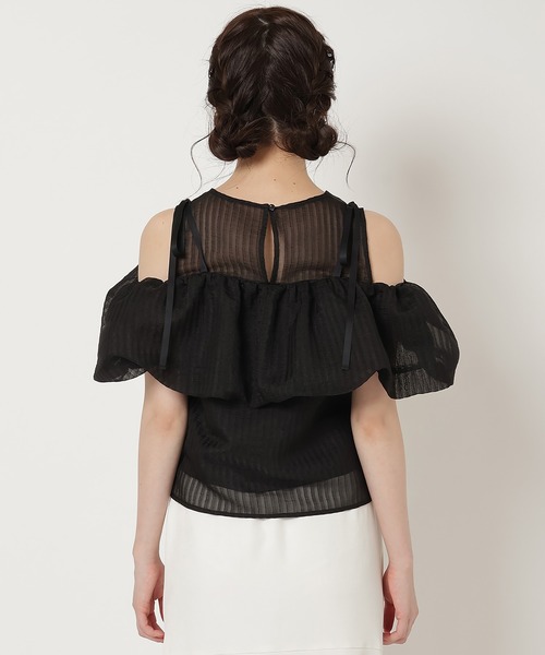 REDYAZEL(レディアゼル)の「ストライプシアートップス(Tシャツ/カットソー・レディース・ホワイト/ピンク/ブラック・FREE)」の11枚目の写真