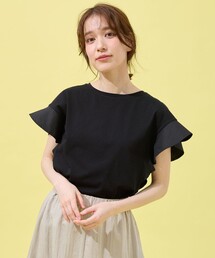 異素材コンビフリルスリーブプルオーバー