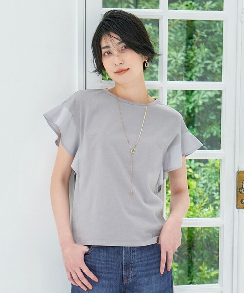 ANY(エニィ)の「異素材コンビフリルスリーブプルオーバー(Tシャツ/カットソー・レディース・アイボリー系/ブラック系/グレー系/ブラウン系/ブルー系・3/2)」の3枚目の写真