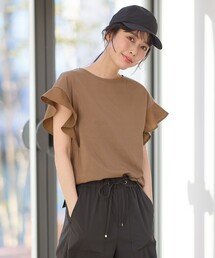 異素材コンビフリルスリーブプルオーバー