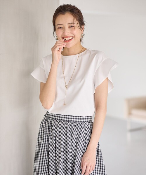 ANY(エニィ)の「異素材コンビフリルスリーブプルオーバー(Tシャツ/カットソー・レディース・アイボリー系/ブラック系/グレー系/ブラウン系/ブルー系・3/2)」の4枚目の写真