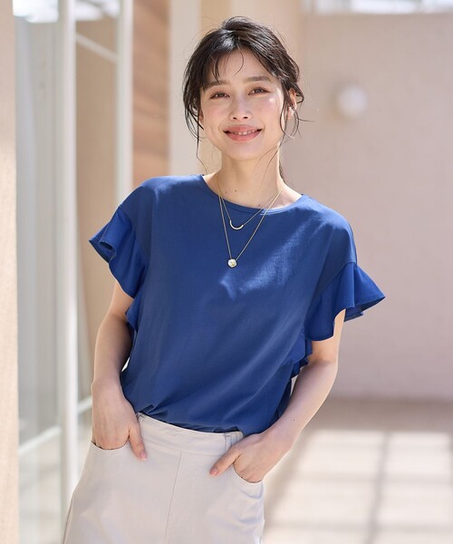 ANY(エニィ)の「異素材コンビフリルスリーブプルオーバー(Tシャツ/カットソー・レディース・アイボリー系/ブラック系/グレー系/ブラウン系/ブルー系・3/2)」の5枚目の写真