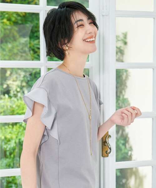ANY(エニィ)の「異素材コンビフリルスリーブプルオーバー(Tシャツ/カットソー・レディース・アイボリー系/ブラック系/グレー系/ブラウン系/ブルー系・3/2)」の7枚目の写真