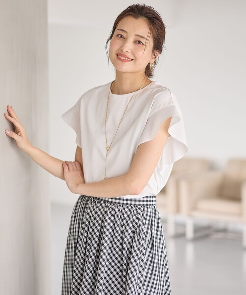 ANY(エニィ)の「異素材コンビフリルスリーブプルオーバー(Tシャツ/カットソー・レディース・アイボリー系/ブラック系/グレー系/ブラウン系/ブルー系・3/2)」の10枚目の写真