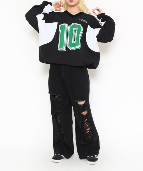 PUNYUS（プニュズ）の「ダメージデニムワイドパンツ（デニムパンツ・レディース・ライトインディゴブルー/ブラック・3/2/1/4）」の19枚目の写真