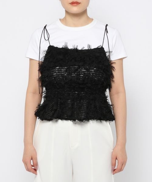 mysty woman（ミスティウーマン）の「チュールシャーリングキャミ　125065（キャミソール・レディース・ブラック/アイボリー・FREE）」の10枚目の写真