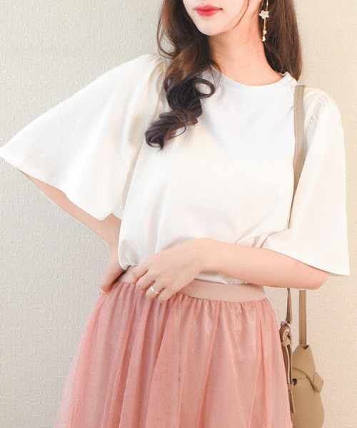 VIVID LADY(ビビッドレディー)の「tシャツ レディース 半袖(Tシャツ/カットソー・レディース・ミント/ホワイト/ピンク/ホワイト×ブラック/ブラック/ブルー・FREE)」の2枚目の写真
