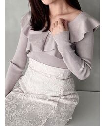 MERCURYDUO | 2WAYフォールドラッフルロングスリーブニット(ニット/セーター)