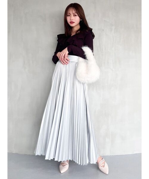 MERCURYDUO（マーキュリーデュオ）の「2WAYフォールドラッフルロングスリーブニット（ニット/セーター・レディース・ベビーピンク/ブラウン/オフホワイト/ブラック/ライトブルー/レッド・FREE）」の18枚目の写真