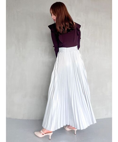 MERCURYDUO（マーキュリーデュオ）の「2WAYフォールドラッフルロングスリーブニット（ニット/セーター・レディース・ベビーピンク/ブラウン/オフホワイト/ブラック/ライトブルー/レッド・FREE）」の20枚目の写真