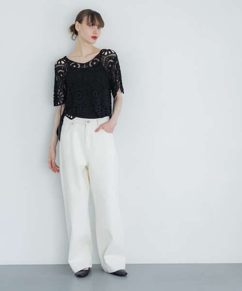 coca（coca）（コカ）の「かぎ編みフリルヘムトップス（Tシャツ/カットソー・レディース・ブラック/アイボリー・ONE SIZE）」の10枚目の写真