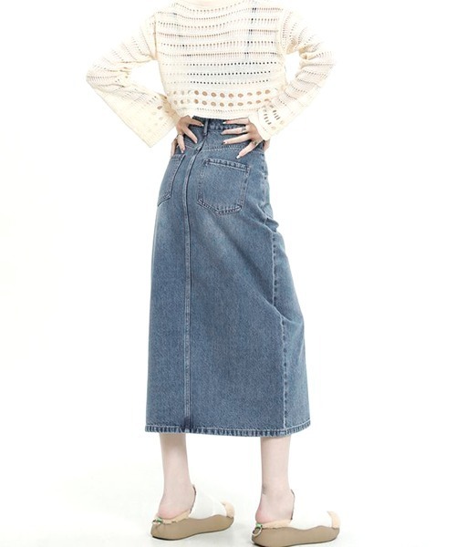 Miniministore（ミニミニストア）の「デニムスカート ロング フロントスリット（デニムスカート・レディース・サックスブルー・S/L/M/XL）」の5枚目の写真