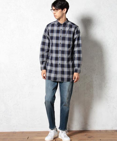 green label relaxing（グリーンレーベルリラクシング）の「OMBRE/CHK REG LONG シャツ◆（シャツ/ブラウス・メンズ・ブラック/ネイビー・SMALL/MEDIUM/LARGE）」の6枚目の写真