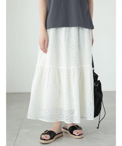 Te chichi TERRASSE（テチチテラス）の「【セットアップ可】カットワークレースティアードスカート（スカート・レディース・グリーン/ブラック/オフホワイト・F）」の2枚目の写真