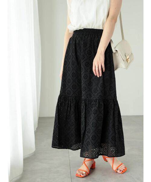 Te chichi TERRASSE（テチチテラス）の「【セットアップ可】カットワークレースティアードスカート（スカート・レディース・グリーン/ブラック/オフホワイト・F）」の3枚目の写真