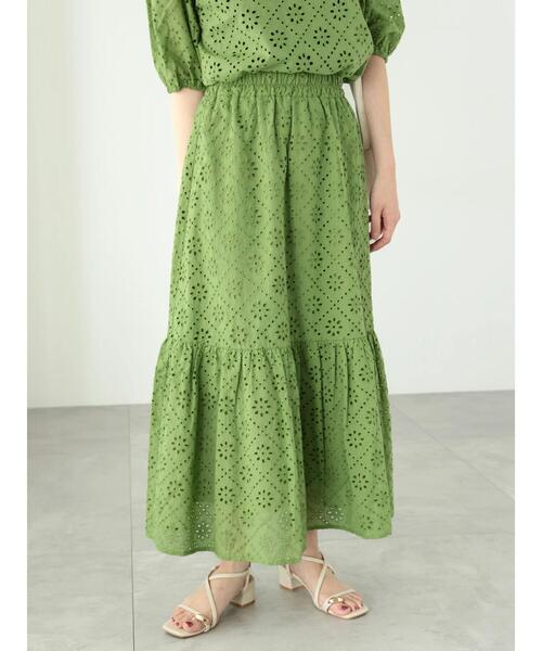 Te chichi TERRASSE（テチチテラス）の「【セットアップ可】カットワークレースティアードスカート（スカート・レディース・グリーン/ブラック/オフホワイト・F）」の4枚目の写真