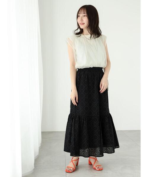 Te chichi TERRASSE（テチチテラス）の「【セットアップ可】カットワークレースティアードスカート（スカート・レディース・グリーン/ブラック/オフホワイト・F）」の10枚目の写真