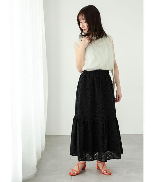 Te chichi TERRASSE（テチチテラス）の「【セットアップ可】カットワークレースティアードスカート（スカート・レディース・グリーン/ブラック/オフホワイト・F）」の11枚目の写真