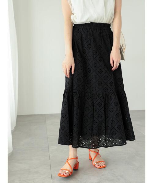 Te chichi TERRASSE（テチチテラス）の「【セットアップ可】カットワークレースティアードスカート（スカート・レディース・グリーン/ブラック/オフホワイト・F）」の12枚目の写真