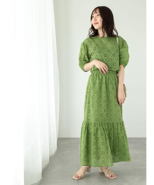 Te chichi TERRASSE（テチチテラス）の「【セットアップ可】カットワークレースティアードスカート（スカート・レディース・グリーン/ブラック/オフホワイト・F）」の16枚目の写真