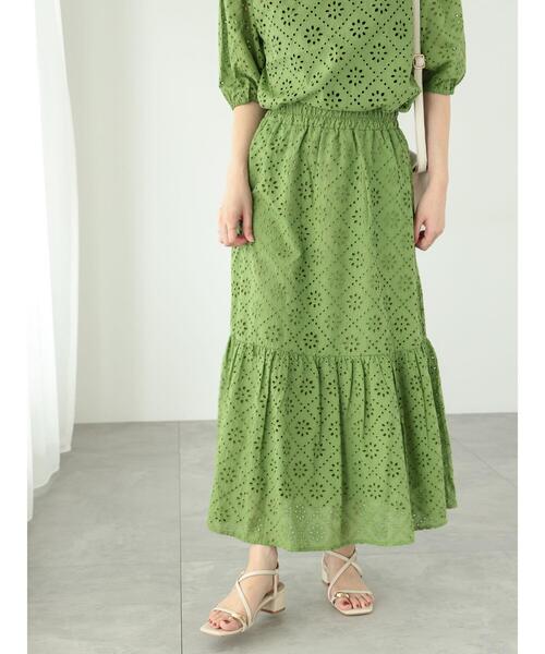 Te chichi TERRASSE（テチチテラス）の「【セットアップ可】カットワークレースティアードスカート（スカート・レディース・グリーン/ブラック/オフホワイト・F）」の18枚目の写真