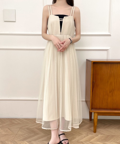 ABITOKYO(アビトーキョー)の「チュールドッキングスキッパネックキャミワンピース(ワンピース・レディース・ブラック/ベージュ・S/M/L)」の10枚目の写真