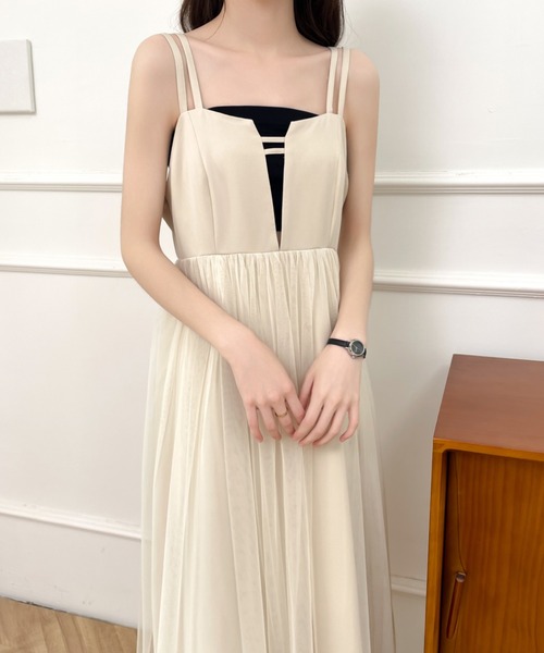 ABITOKYO(アビトーキョー)の「チュールドッキングスキッパネックキャミワンピース(ワンピース・レディース・ブラック/ベージュ・S/M/L)」の3枚目の写真