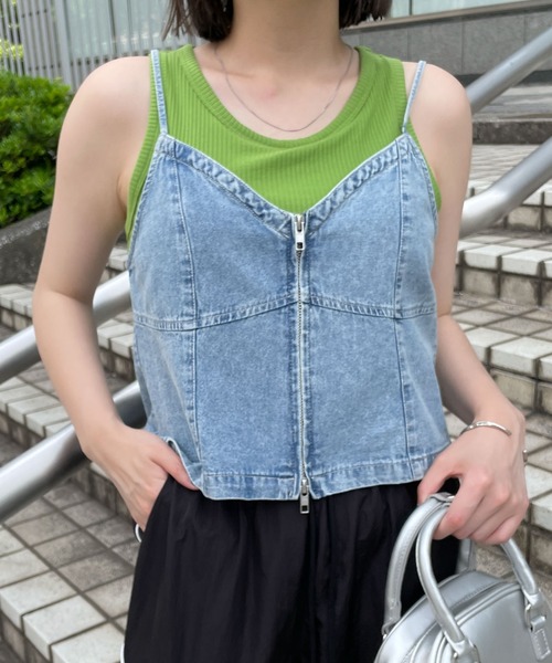WEGO(ウィゴー)の「WEGO/デニムZIPビスチェ(キャミソール・レディース・ブラック/ブルー・FREE)」の6枚目の写真