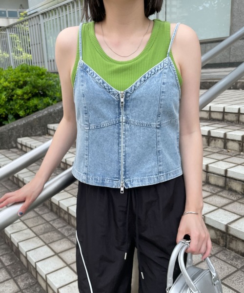 WEGO(ウィゴー)の「WEGO/デニムZIPビスチェ(キャミソール・レディース・ブラック/ブルー・FREE)」の7枚目の写真