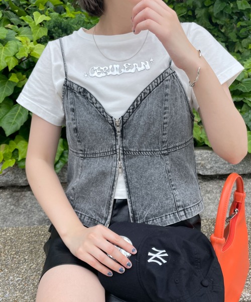 WEGO(ウィゴー)の「WEGO/デニムZIPビスチェ(キャミソール・レディース・ブラック/ブルー・FREE)」の10枚目の写真