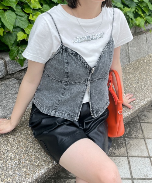 WEGO(ウィゴー)の「WEGO/デニムZIPビスチェ(キャミソール・レディース・ブラック/ブルー・FREE)」の11枚目の写真