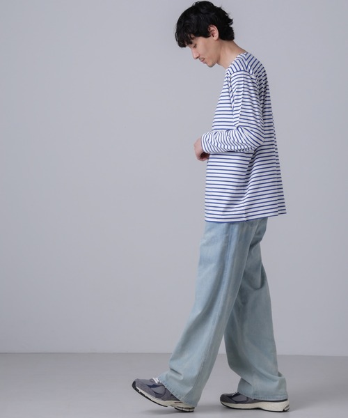 NANO universe（ナノユニバース）の「「NJ/CLUB」HOMESTOCKボーダーボートネックTシャツ（Tシャツ/カットソー・メンズ・ホワイト/ブラック/ネイビー・L/M/S）」の2枚目の写真