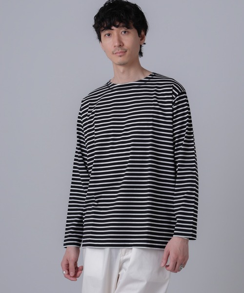 NANO universe（ナノユニバース）の「「NJ/CLUB」HOMESTOCKボーダーボートネックTシャツ（Tシャツ/カットソー・メンズ・ホワイト/ブラック/ネイビー・L/M/S）」の4枚目の写真