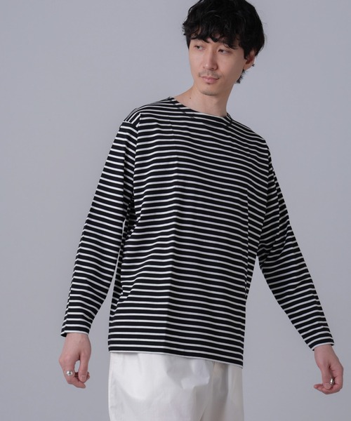 NANO universe（ナノユニバース）の「「NJ/CLUB」HOMESTOCKボーダーボートネックTシャツ（Tシャツ/カットソー・メンズ・ホワイト/ブラック/ネイビー・L/M/S）」の5枚目の写真