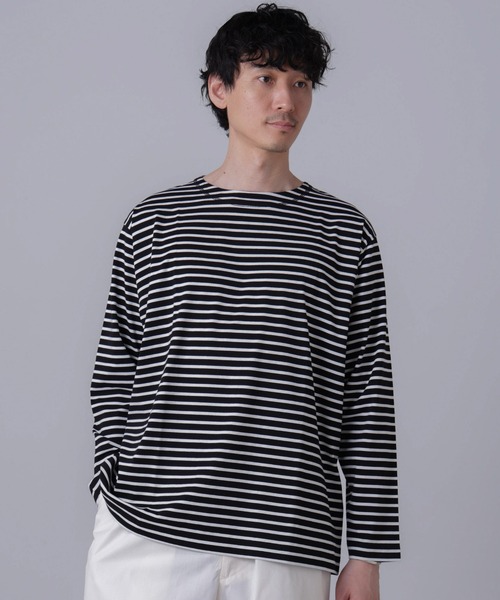 NANO universe（ナノユニバース）の「「NJ/CLUB」HOMESTOCKボーダーボートネックTシャツ（Tシャツ/カットソー・メンズ・ホワイト/ブラック/ネイビー・L/M/S）」の6枚目の写真